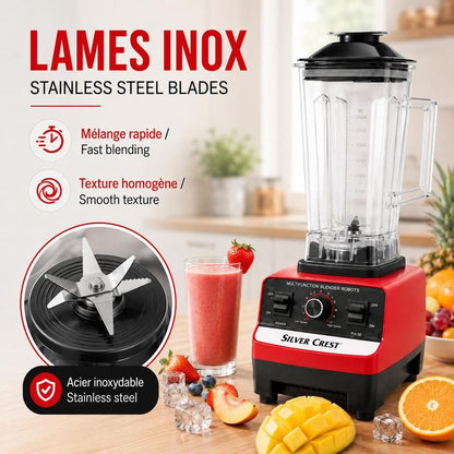 SILVER CREST LM  2.0L 1200W High-Speed Multifunction Blender with 6-Leaf Stainless Steel Blades, Large PC Jar - Red/Black