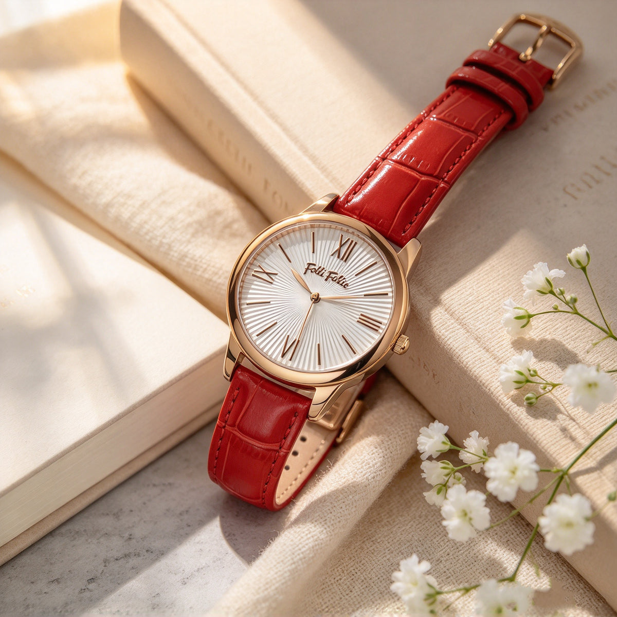 Folli Follie Women's Quartz Watch with Multi-colored Strap, Rose Gold Case, and Roman Numeral Markers