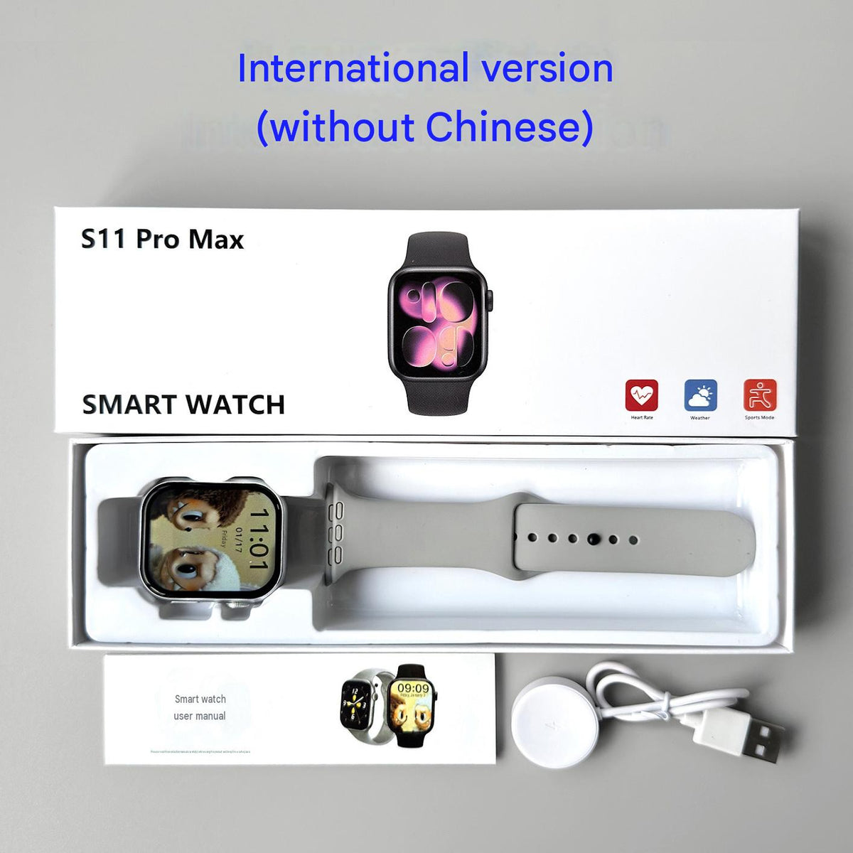The new Huaqiang North s11max smart watch cross-border foreign trade model defaults to English with 22 languages