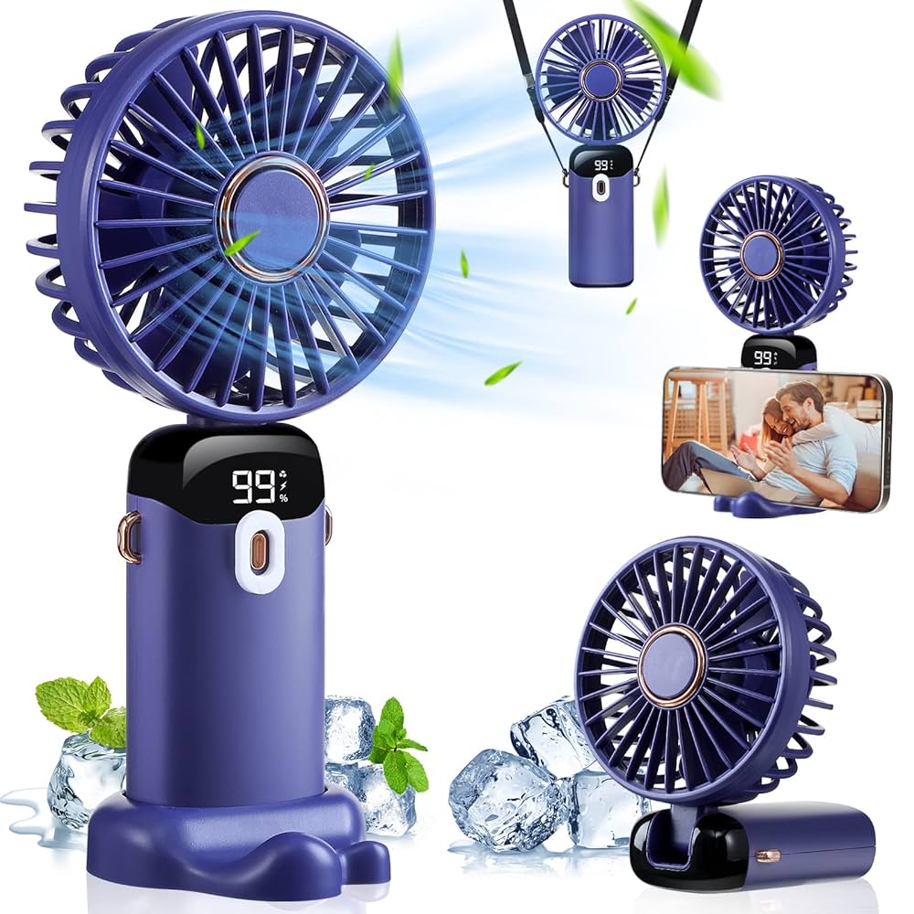 Portable USB Mini Fan- Handheld Cooling Fan Rechargeable Electric LED Fan, Handheld Fan With Phone Stand- Office household Desk Mini Fan HF