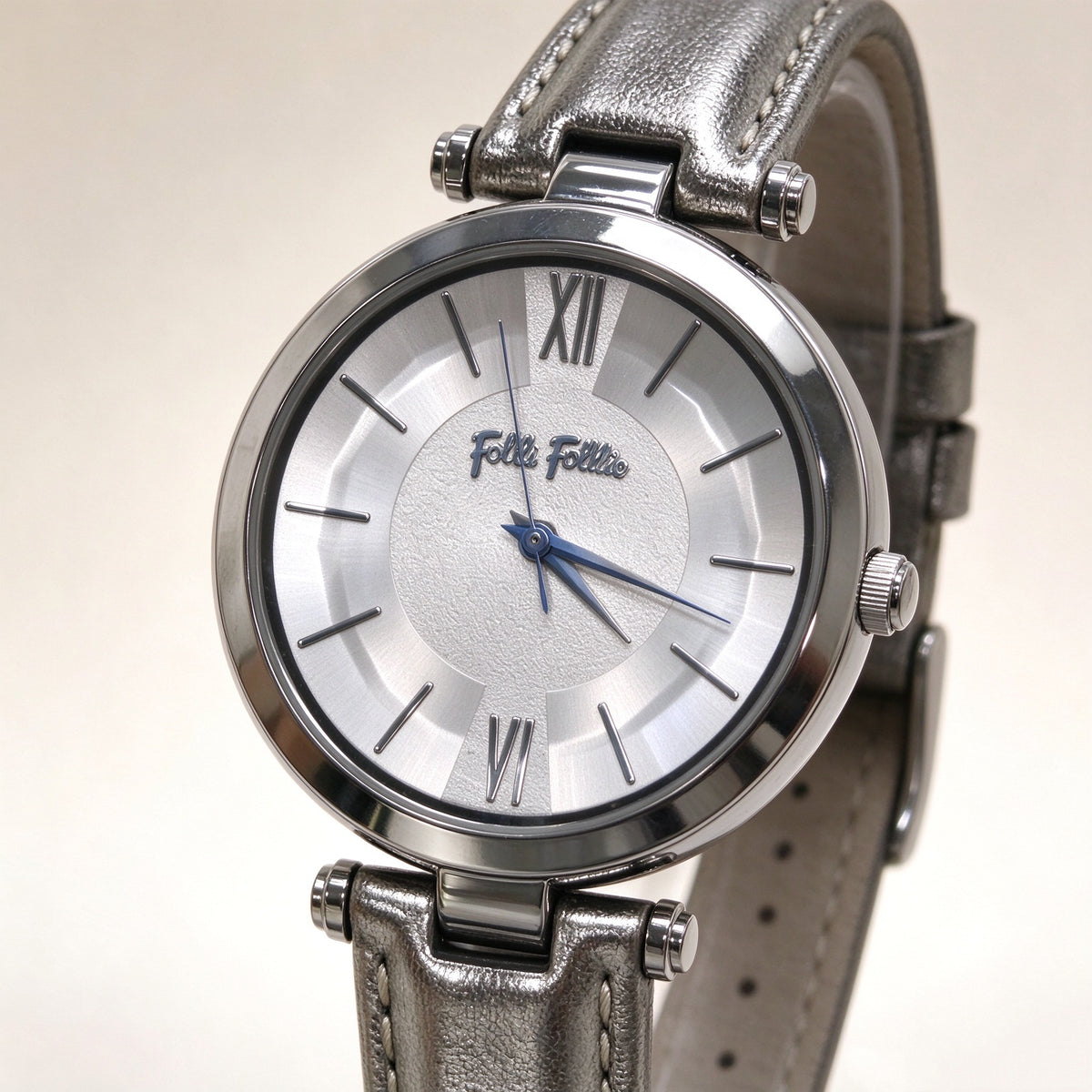 Folli Follie Ladies Watch, Rose Gold Round Case, White Leather Strap, Roman Numeral Dial Quartz Wristwatch
