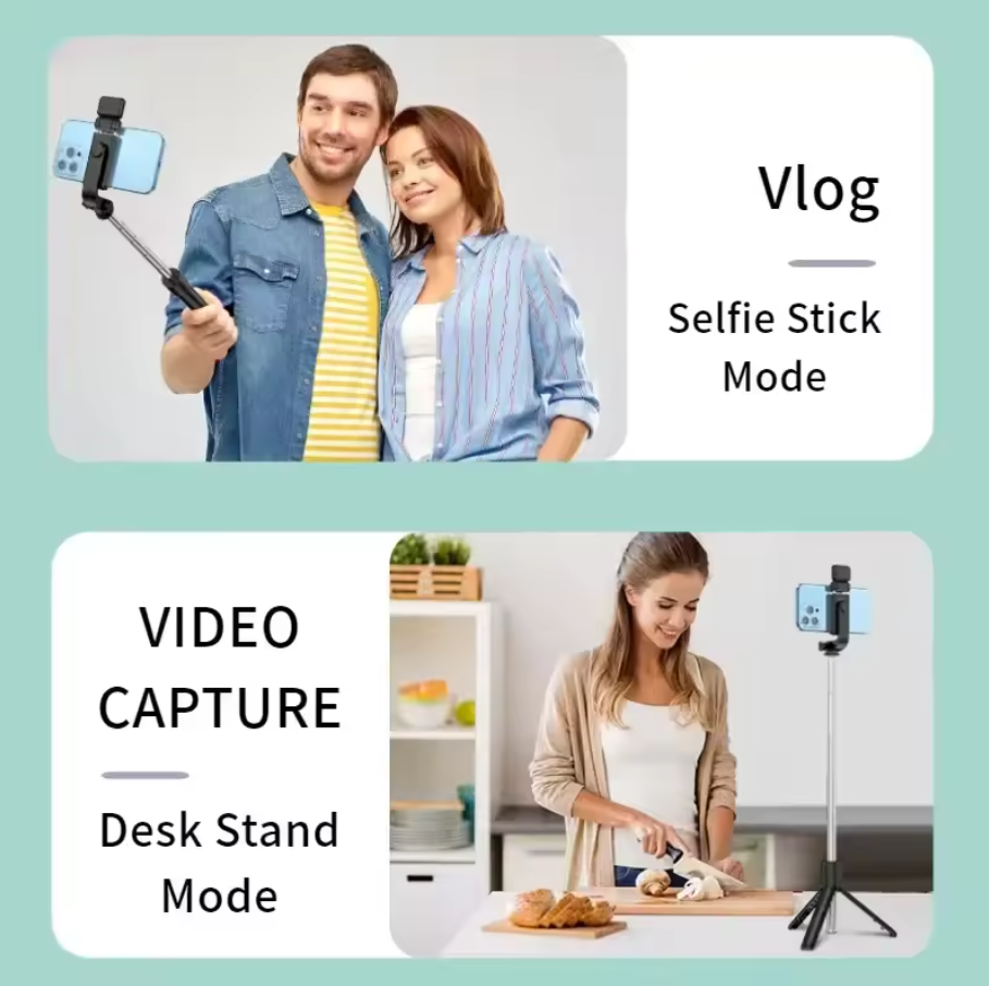 360° Rotating Selfie Stick with Built-in Light, Tripod Mount, and Wireless Operation - Black Plastic Selfie Stick for Group Photos, Travel, and Events, Selfie Stick for Phone, Event Photography, Sleek Design, Durable Construction