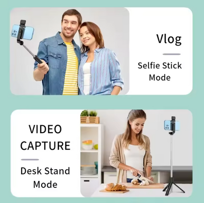360° Rotating Selfie Stick with Built-in Light, Tripod Mount, and Wireless Operation - Black Plastic Selfie Stick for Group Photos, Travel, and Events, Selfie Stick for Phone, Event Photography, Sleek Design, Durable Construction