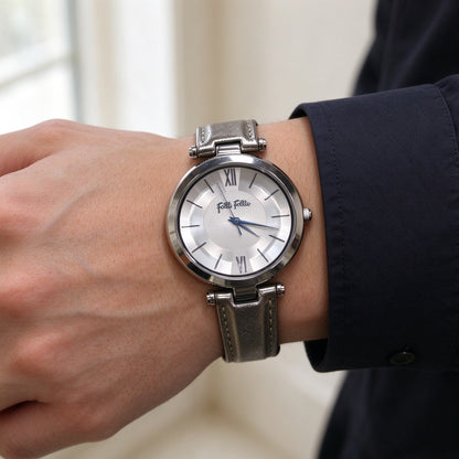 Folli Follie Ladies Watch, Rose Gold Round Case, White Leather Strap, Roman Numeral Dial Quartz Wristwatch