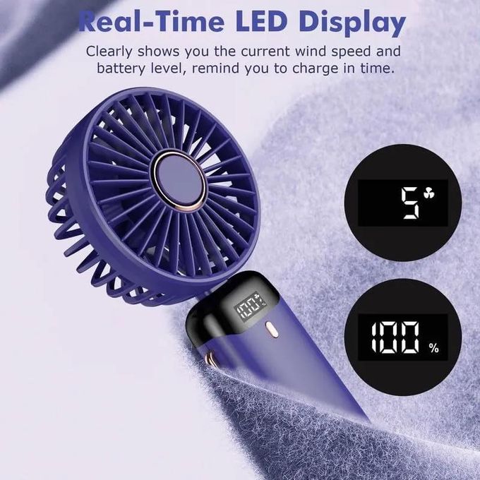 CYFAZA Portable Handheld Fan with LED Display, 90° Foldable, 5 Speed Wind,Hand Held/Neck/Desk 3 in 1 Personal Small Fans, Makeup Fans for Women