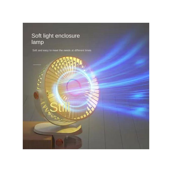 usb charging fan with 4 wind speeds, 720°, ambient light, night light and clip-on fan