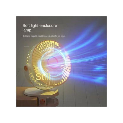 usb charging fan with 4 wind speeds, 720°, ambient light, night light and clip-on fan