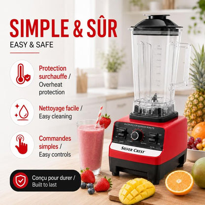 SILVER CREST LM  2.0L 1200W High-Speed Multifunction Blender with 6-Leaf Stainless Steel Blades, Large PC Jar - Red/Black