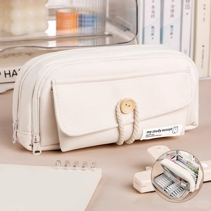 Large Capacity Three Layer Pencil Case Cute Canvas Pen Pouch Bag Cosmetic Bag Portable Storage Bag for Teen Students Office School Supplies