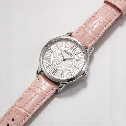 Folli Follie Women's Quartz Watch, Round Silver Case, Pink Crocodile Texture Leather Strap, Roman Numeral Dial, Elegant Casual Ladies Wristwatch