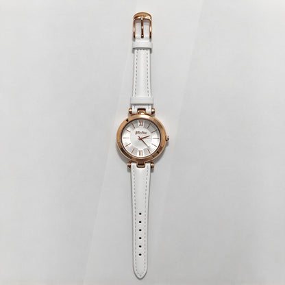 Folli Follie Ladies Watch, Rose Gold Round Case, White Leather Strap, Roman Numeral Dial Quartz Wristwatch