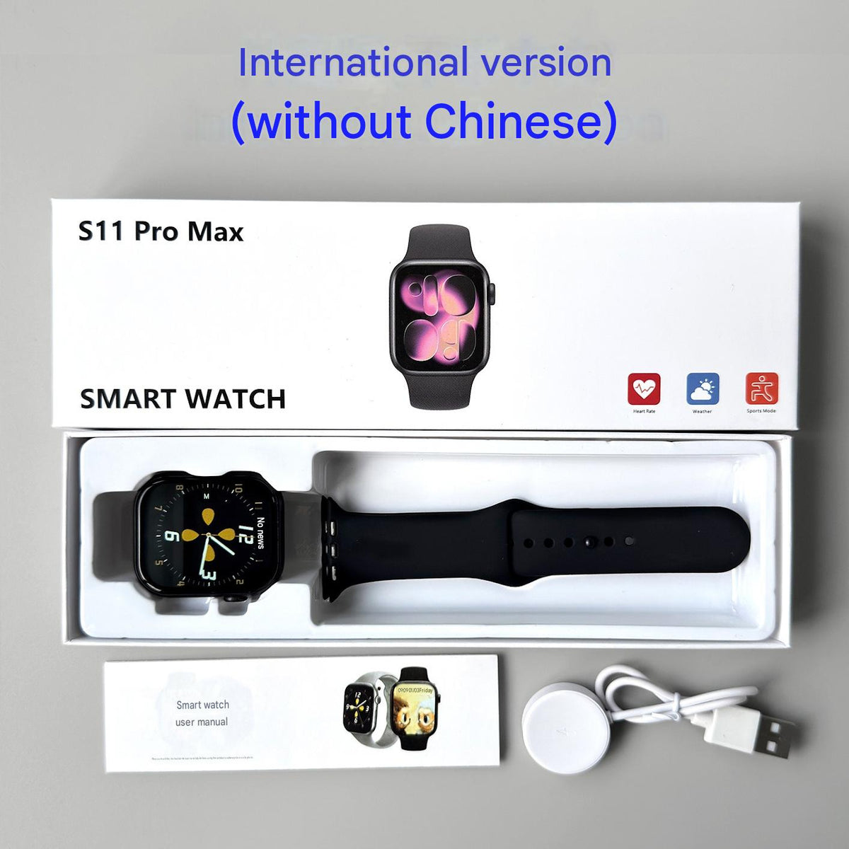 The new Huaqiang North s11max smart watch cross-border foreign trade model defaults to English with 22 languages