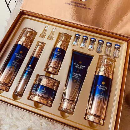 Jasnilu Blue Copper Peptide Day and Night Anti-Wrinkle Softening Water Lotion Eye Cream Face Cream Cleanser Gift Box Set Moisturizing