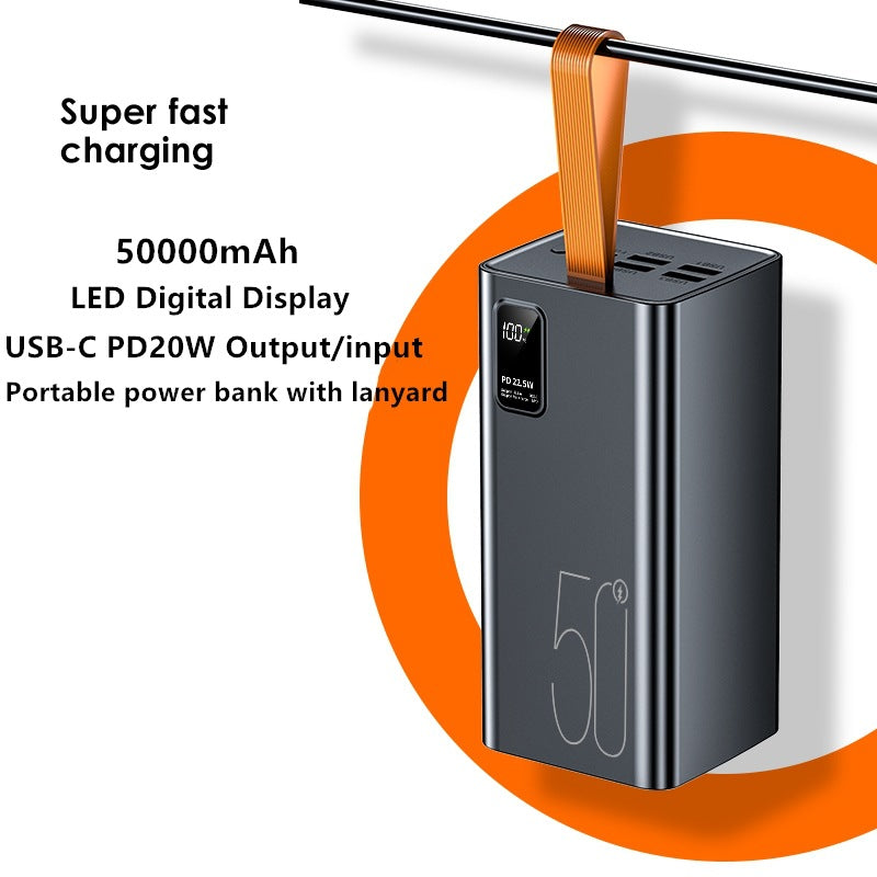 Cross-border large-capacity 50,000 mAh power bank multi-U port 22.5W fast charging 50000 outdoor digital display mobile power supply
