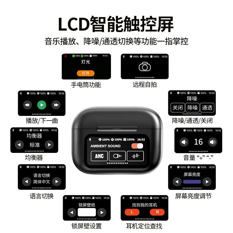 Cross-border new A9PRO wireless digital display bluetooth headset smart color screen noise reduction headset game call in-ear
