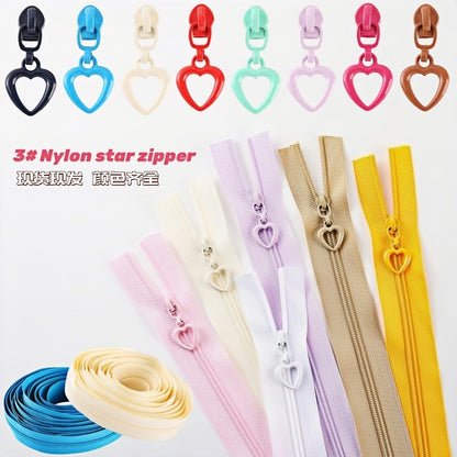 No. 3 nylon zipper with love piece zipper head, quilt cover, quilt cover, bag, handbag, pencil bag, mobile phone bag DIY handbag.
