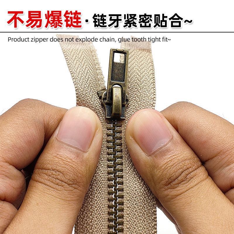 No. 5 Y tooth light gold metal open tail zipper, smooth titanium alloy, clothing jacket, luggage, flame retardant open jacket