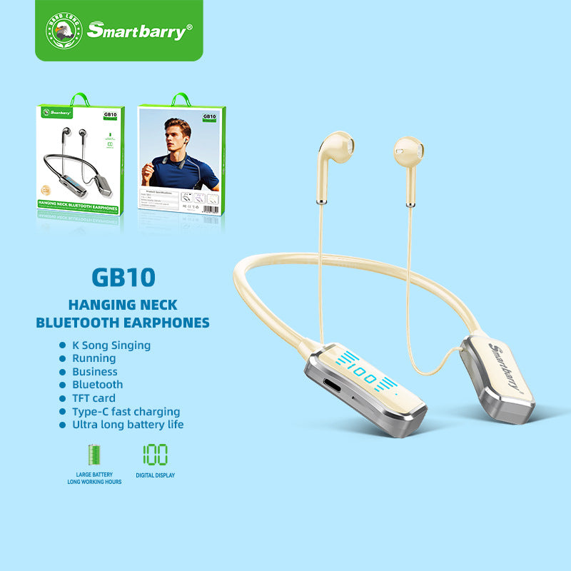 Popular neck-hanging wireless bluetooth headset GB10 large-capacity long-lasting battery life wireless sports headset