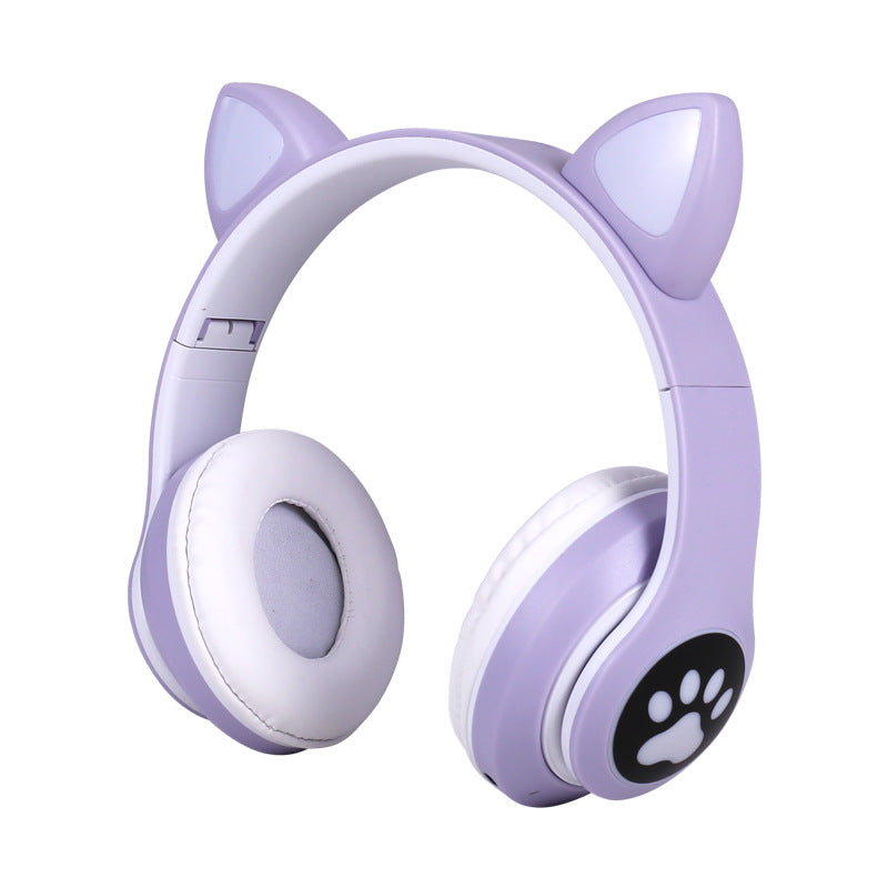 Cross-border head-mounted Bluetooth headset STN-28 cat ear heavy bass flash luminous wireless sports card headset