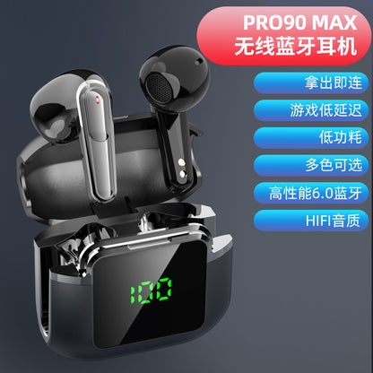 PRO90 MAX digital display headset, smart power display Bluetooth connection noise reduction call, portable charging compartment