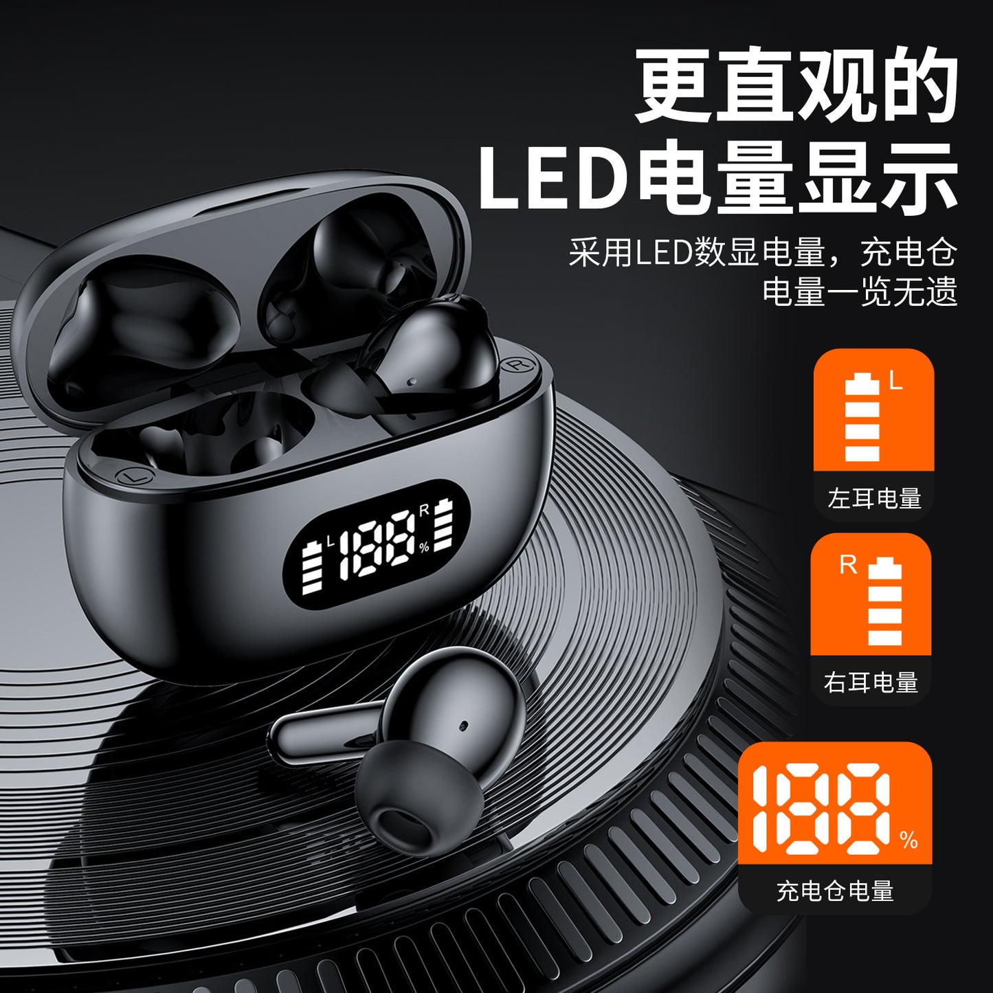 Cross-border new F05 wireless bluetooth headset 5.3 low latency long battery life TWS smart LED digital display sports headset