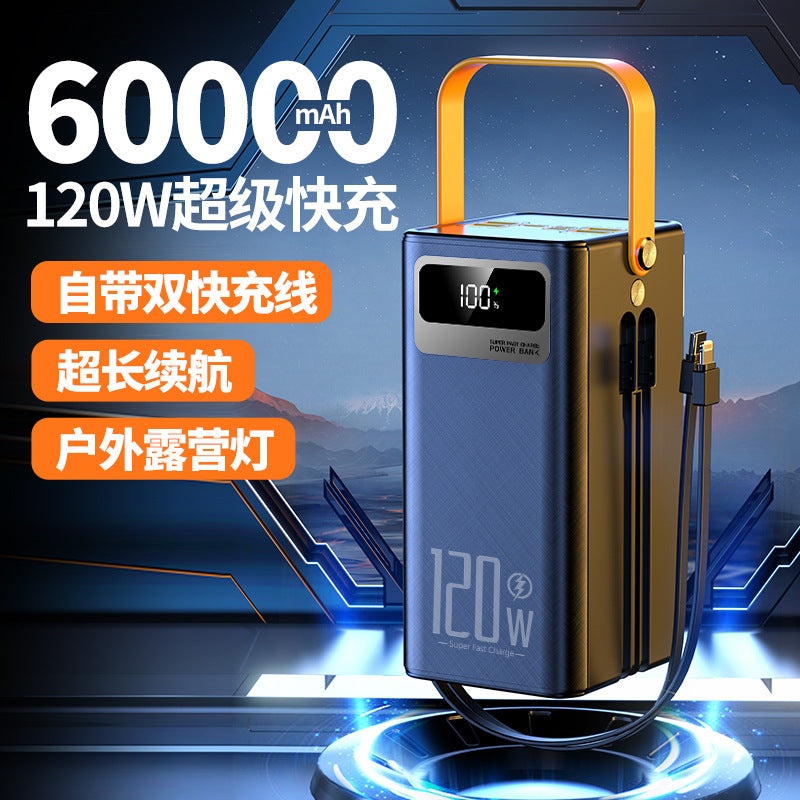 Cross-border special 120W large capacity 60000 mAh super fast power bank outdoor camping live broadcast mobile power supply