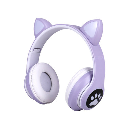 Cross-border head-mounted Bluetooth headset STN-28 cat ear heavy bass flash luminous wireless sports card headset