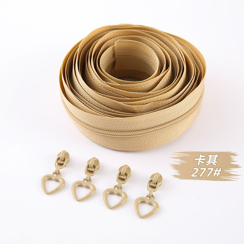 No. 3 nylon zipper with love piece zipper head, quilt cover, quilt cover, bag, handbag, pencil bag, mobile phone bag DIY handbag.