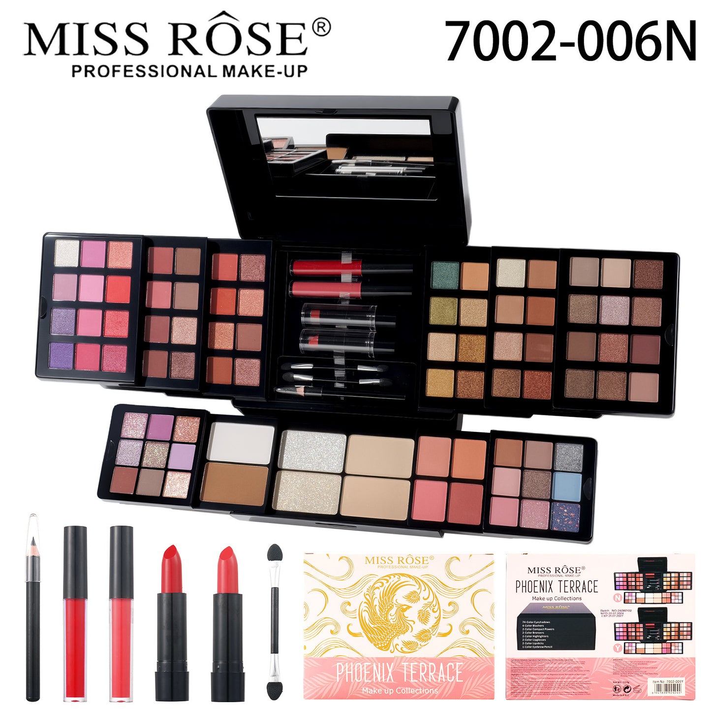 MISSROSE Cross-border Makeup Tray Makeup Kit, Eyeshadow Lip Gloss Combination Set, Lipstick Blush Highlight Powder