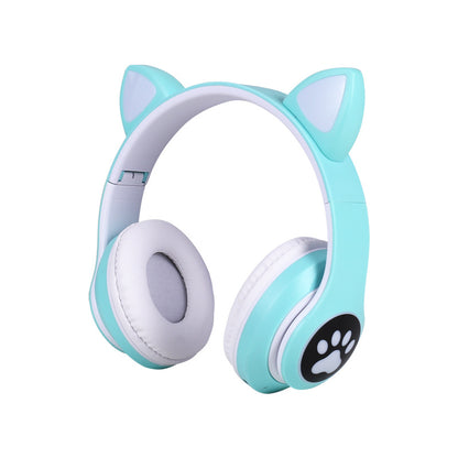 Cross-border head-mounted Bluetooth headset STN-28 cat ear heavy bass flash luminous wireless sports card headset