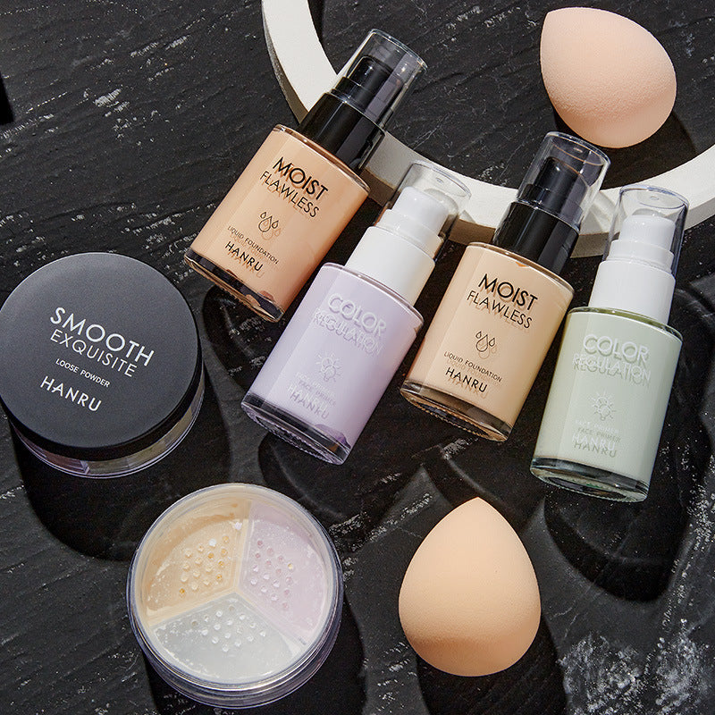 Han Ru Foundation Four-piece Set Concealer Isolation Makeup Front Milk Setting Powder Women's Cosmetics Makeup Set Naked Makeup