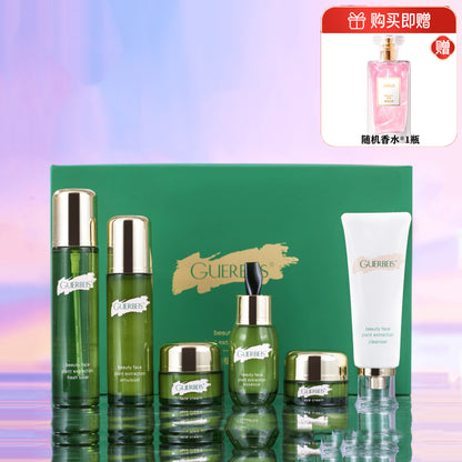 Jiaobei Shi Ningrun Zhenyan Plant Extract Stroke Pattern Six-piece Water Milk Set Box Small Green Bottle Skin Care Product Set Big Brand Hair