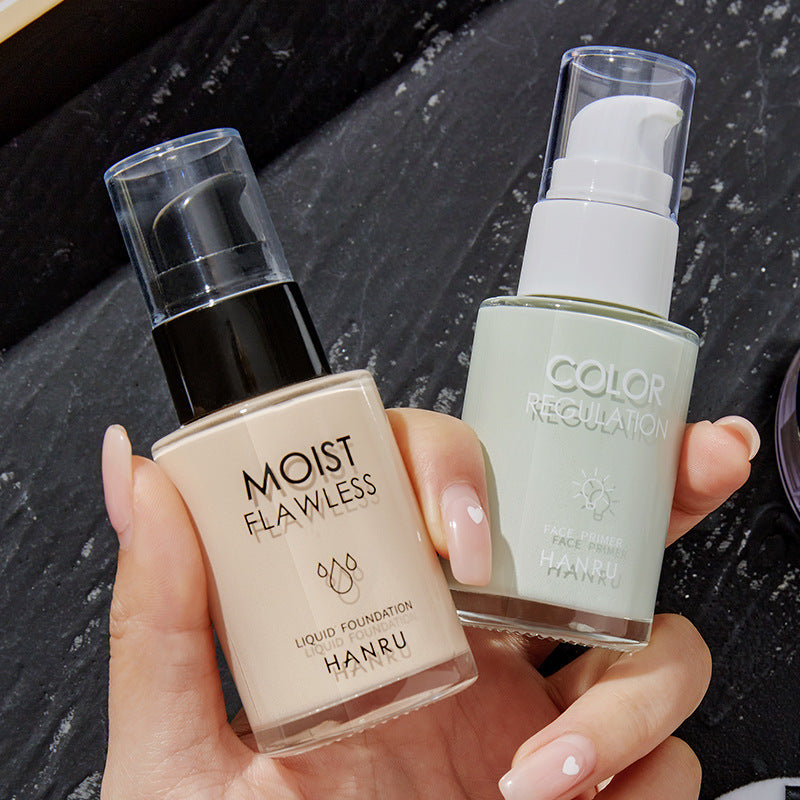 Han Ru Foundation Four-piece Set Concealer Isolation Makeup Front Milk Setting Powder Women's Cosmetics Makeup Set Naked Makeup