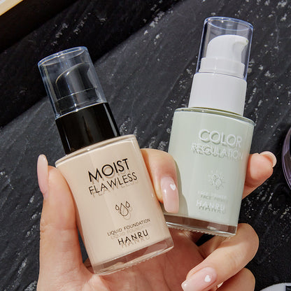 Han Ru Foundation Four-piece Set Concealer Isolation Makeup Front Milk Setting Powder Women's Cosmetics Makeup Set Naked Makeup