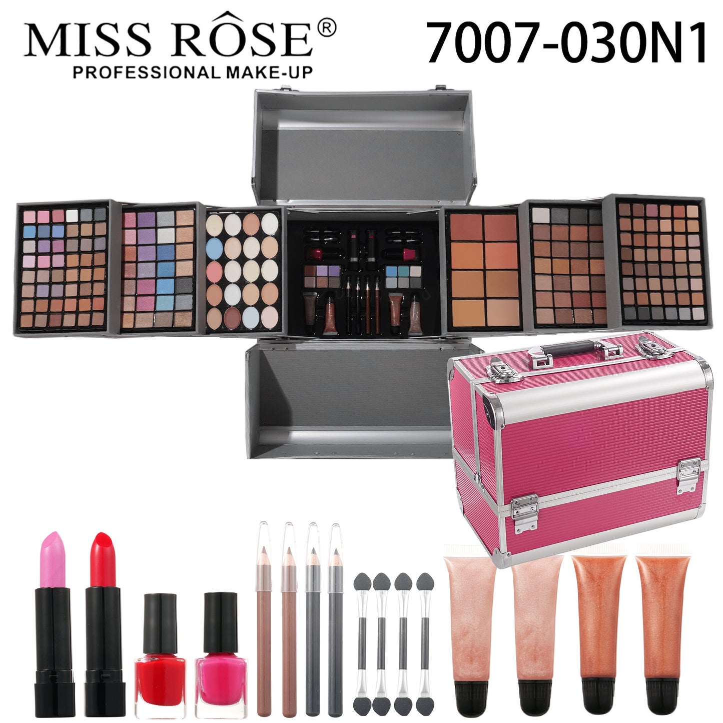 MISSROSE Cross-border Makeup Tray Makeup Kit, Eyeshadow Lip Gloss Combination Set, Lipstick Blush Highlight Powder