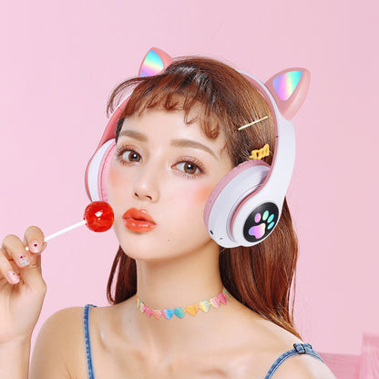 Cross-border head-mounted Bluetooth headset STN-28 cat ear heavy bass flash luminous wireless sports card headset