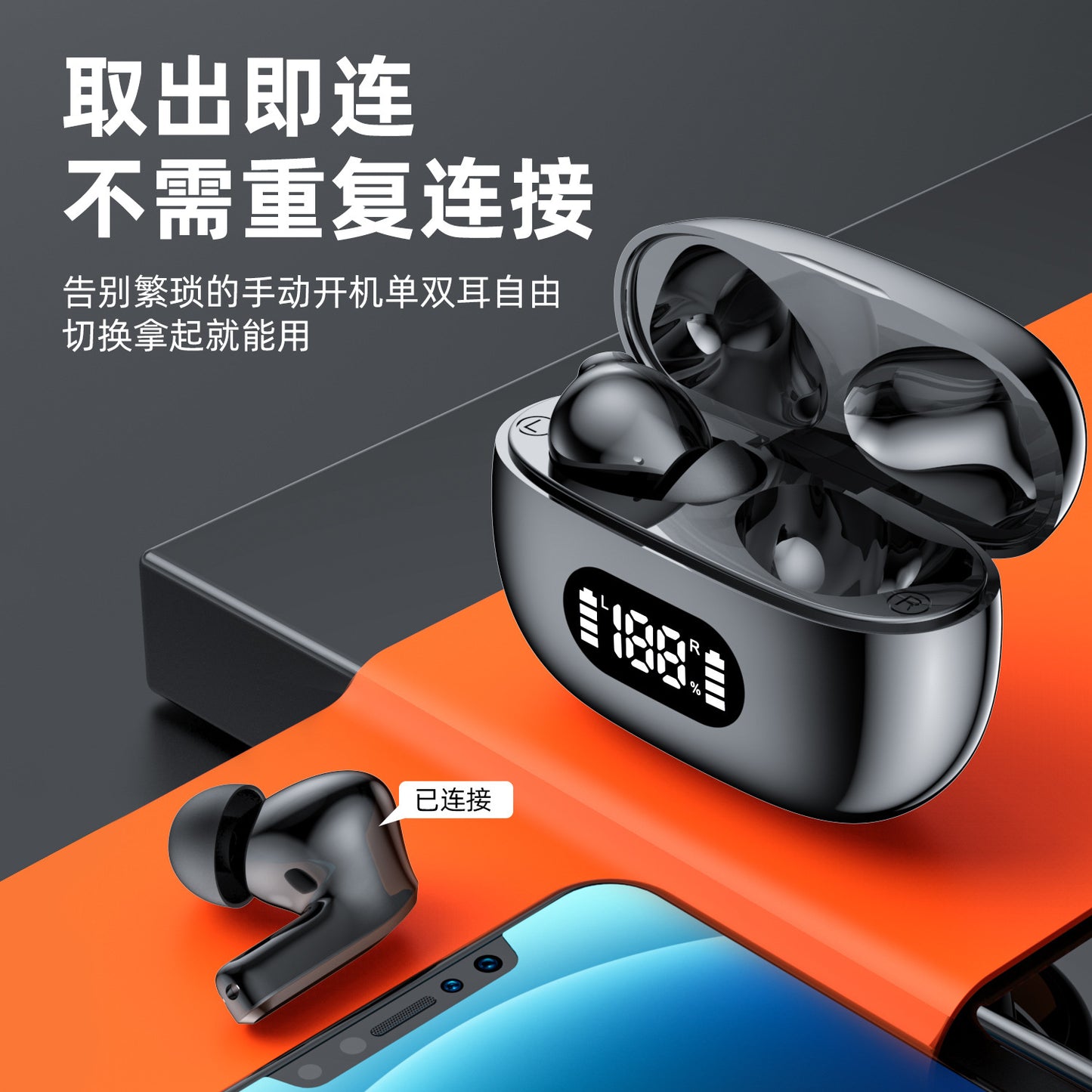 Cross-border new F05 wireless bluetooth headset 5.3 low latency long battery life TWS smart LED digital display sports headset
