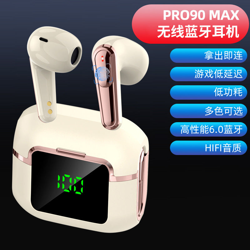 PRO90 MAX digital display headset, smart power display Bluetooth connection noise reduction call, portable charging compartment