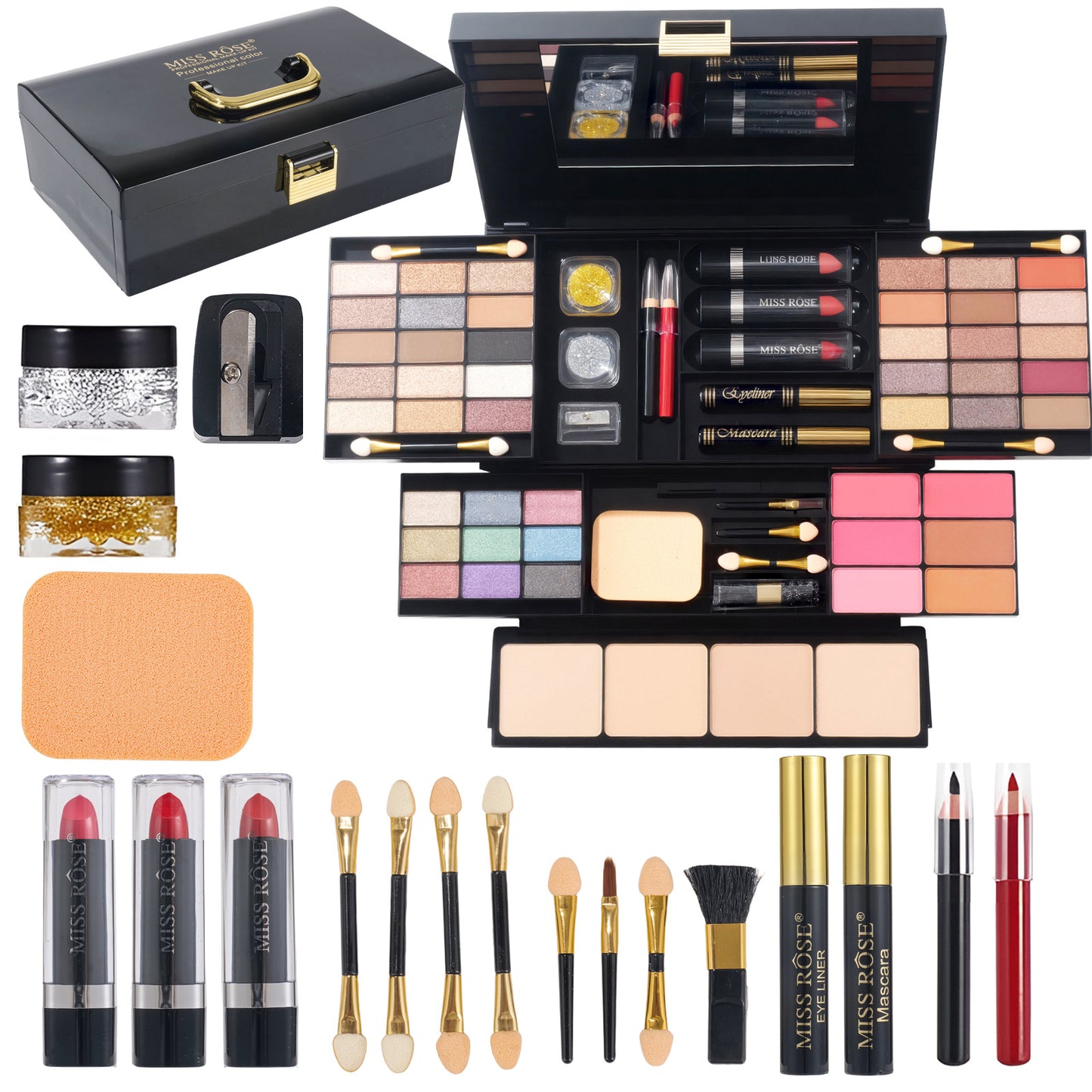 MISSROSE Cross-border Makeup Tray Makeup Kit, Eyeshadow Lip Gloss Combination Set, Lipstick Blush Highlight Powder