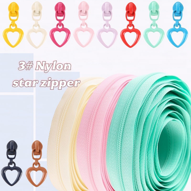 No. 3 nylon zipper with love piece zipper head, quilt cover, quilt cover, bag, handbag, pencil bag, mobile phone bag DIY handbag.