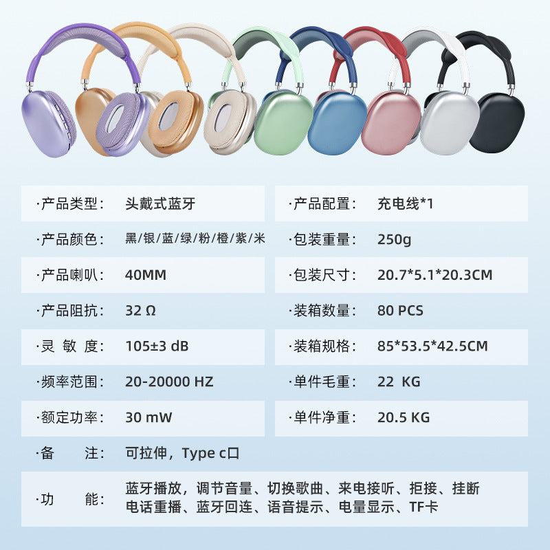 Cross-border P9Promax subwoofer wireless headset Bluetooth headset with Mai long battery life Huaqiangbei popular manufacturer
