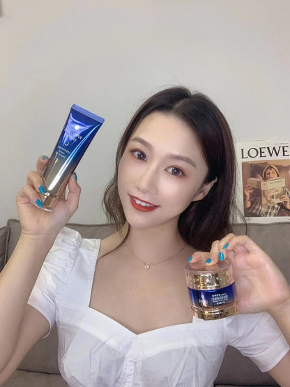 Jasnilu Blue Copper Peptide Day and Night Anti-Wrinkle Softening Water Lotion Eye Cream Face Cream Cleanser Gift Box Set Moisturizing