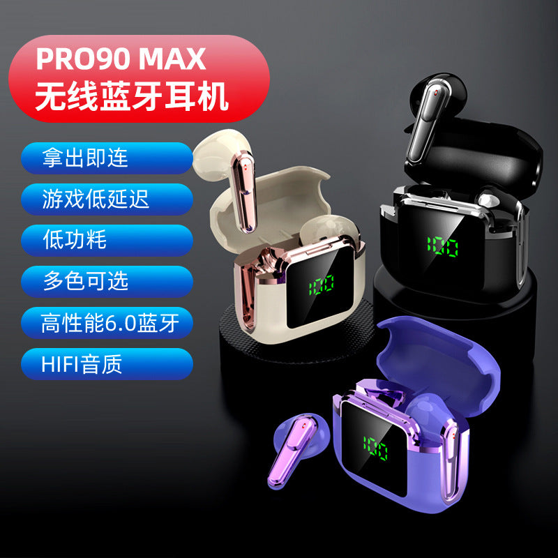 PRO90 MAX digital display headset, smart power display Bluetooth connection noise reduction call, portable charging compartment