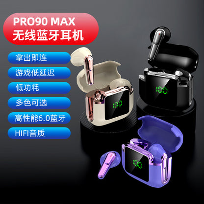 PRO90 MAX digital display headset, smart power display Bluetooth connection noise reduction call, portable charging compartment