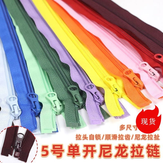 No. 5, No. 7 nylon single-open zipper, fine-toothed colored placket, school uniform, sportswear, sunscreen clothing accessories, spot wholesale