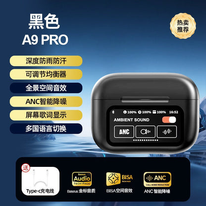 Cross-border new A9PRO wireless digital display bluetooth headset smart color screen noise reduction headset game call in-ear