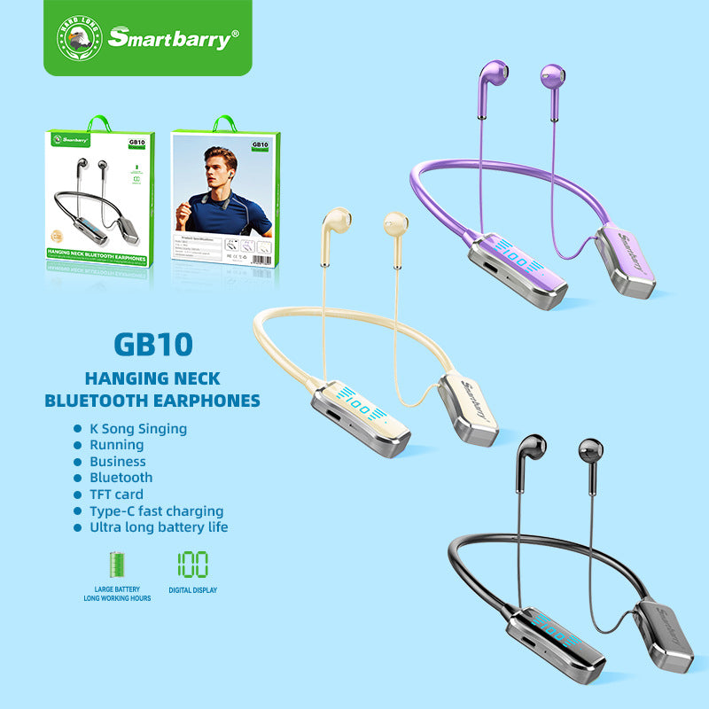 Popular neck-hanging wireless bluetooth headset GB10 large-capacity long-lasting battery life wireless sports headset