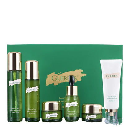 Jiaobei Shi Ningrun Zhenyan Plant Extract Stroke Pattern Six-piece Water Milk Set Box Small Green Bottle Skin Care Product Set Big Brand Hair