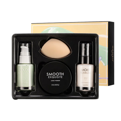 Han Ru Foundation Four-piece Set Concealer Isolation Makeup Front Milk Setting Powder Women's Cosmetics Makeup Set Naked Makeup