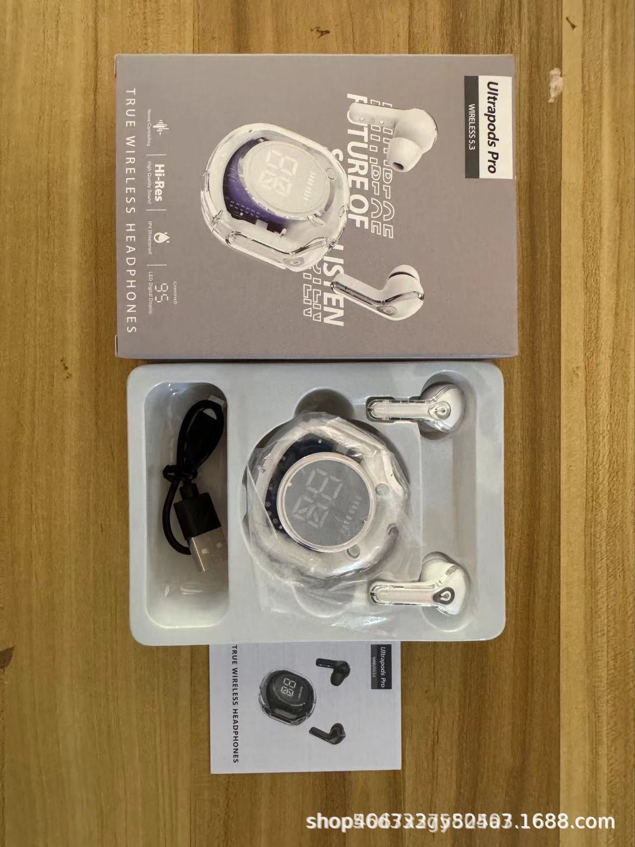 Source factory transparent digital display Bluetooth headset in-ear digital display super long battery life transparent second generation noise reduction universal